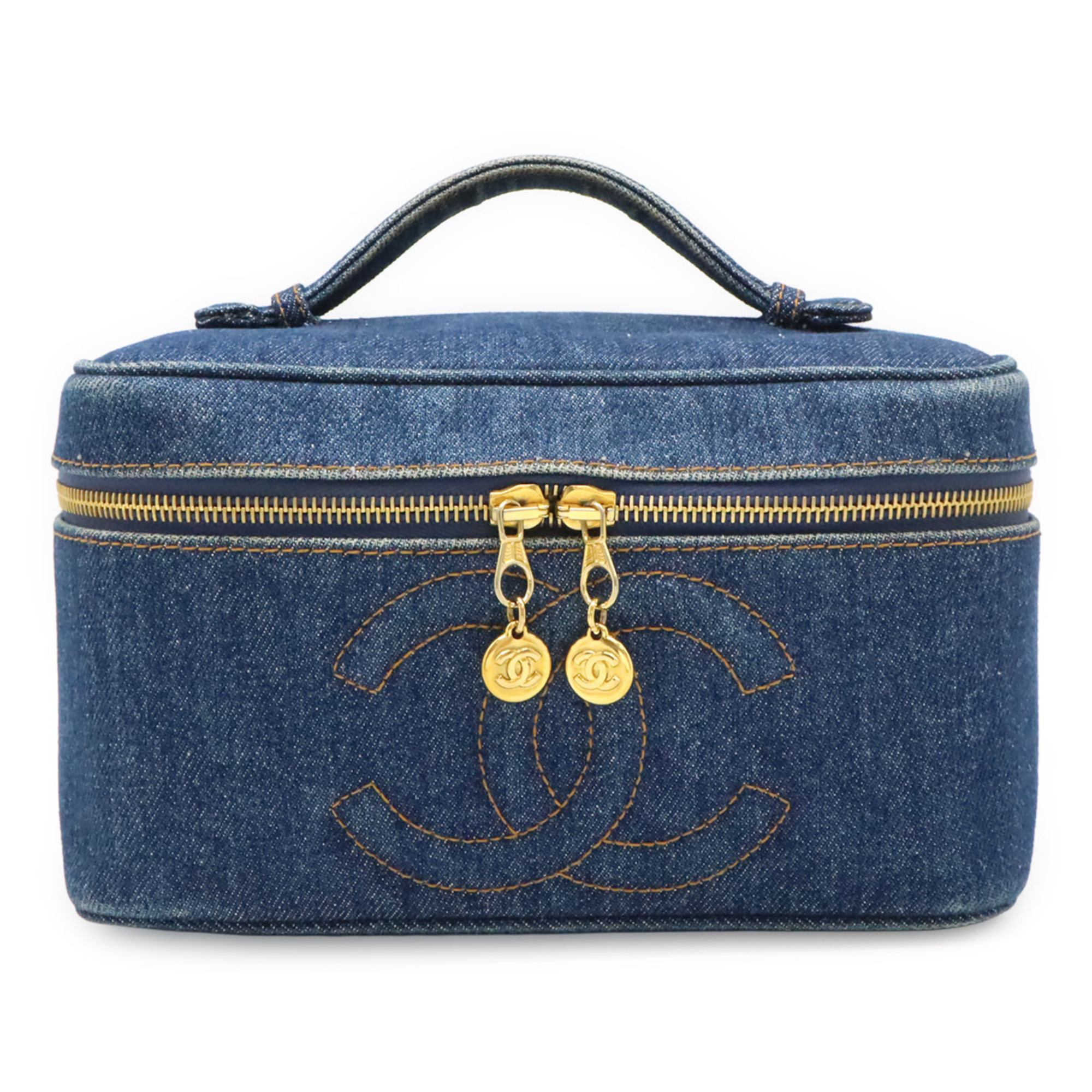 CHANEL Coco Mark Denim Vanity Bag Handbag Blue Indigo