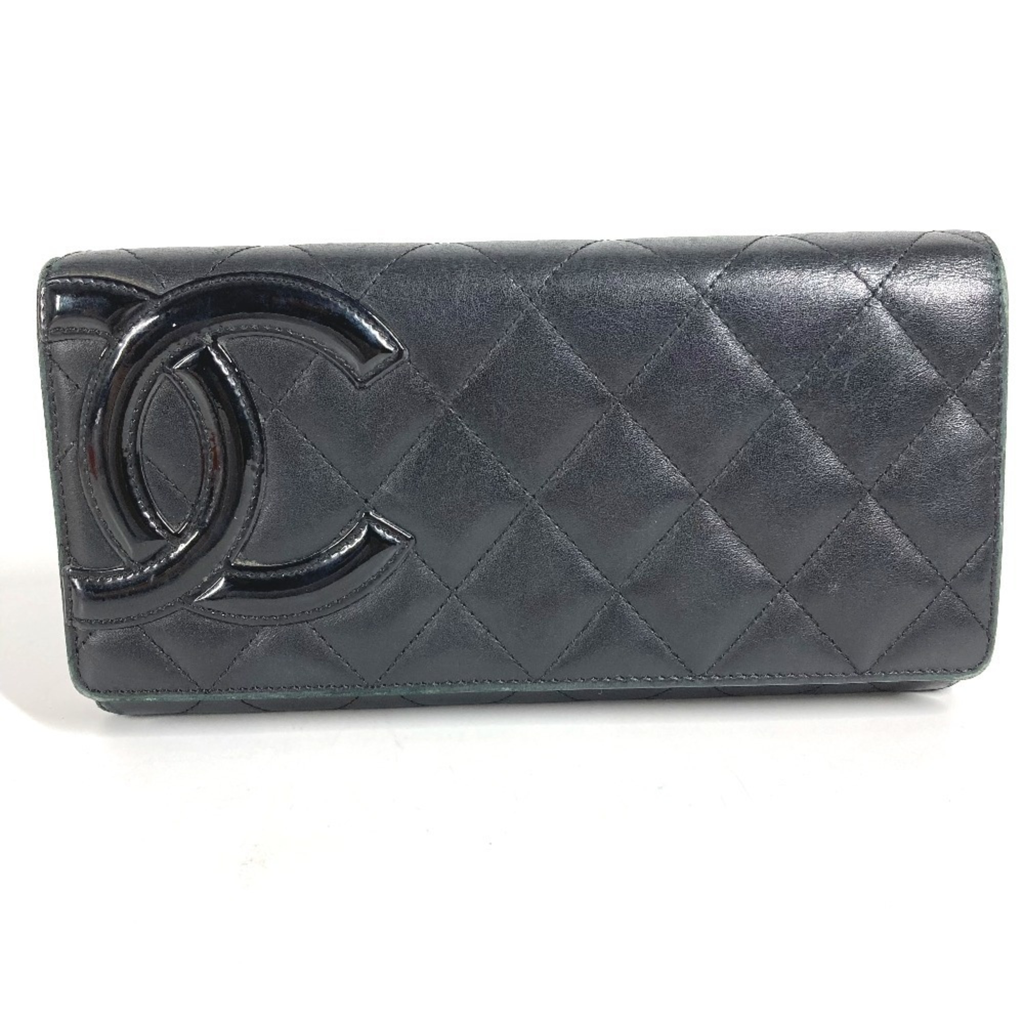 CHANEL A50077 Cambon Line CC Coco Mark Logo Long Wallet Flap Leather Men's Women's Black