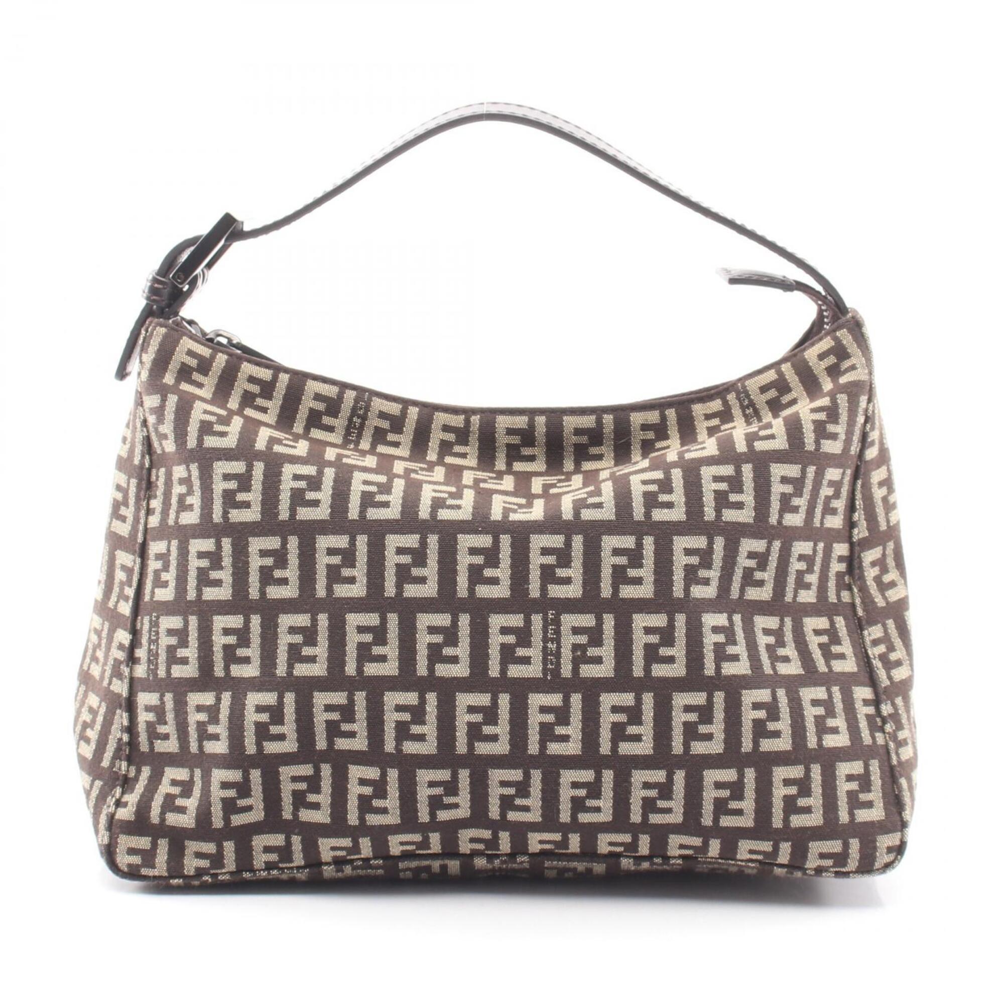 Fendi Zucchino Handbag, Canvas and Leather, Women's, Brown/Beige