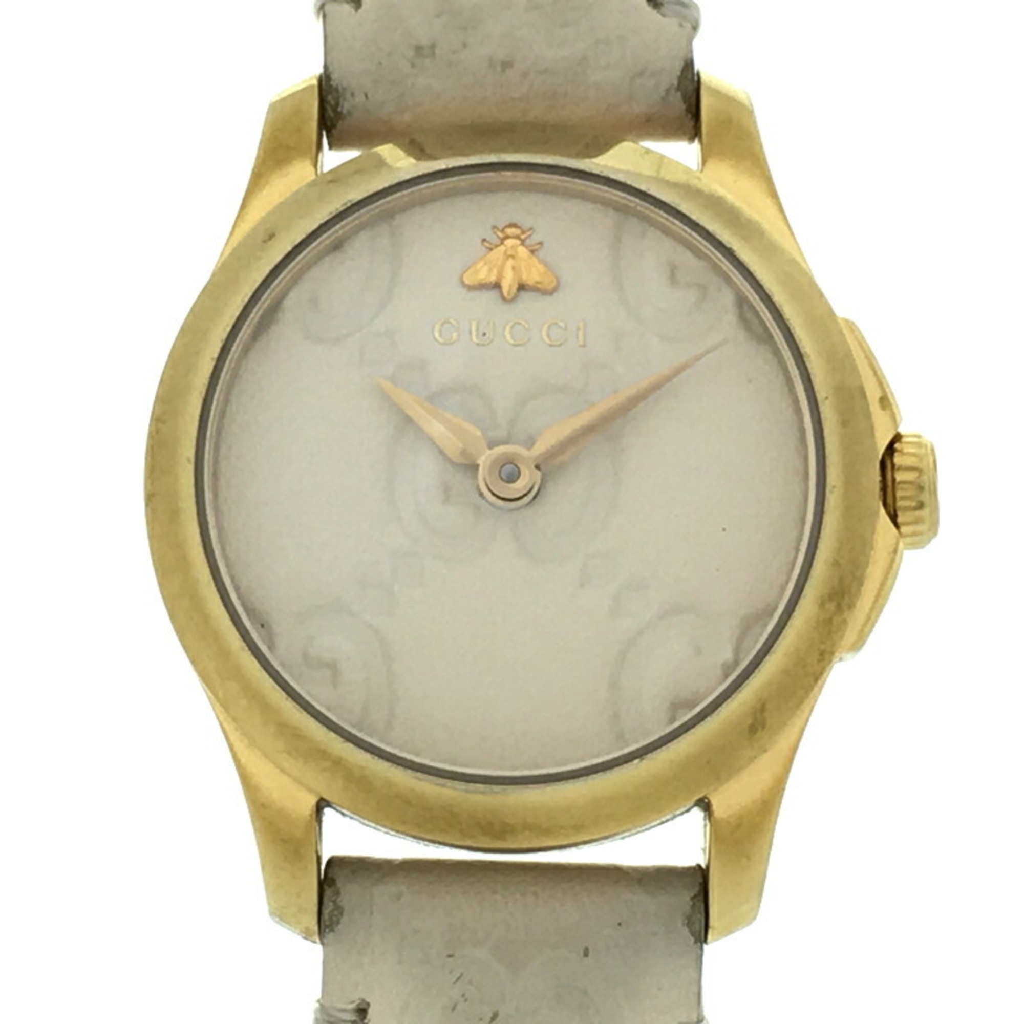Gucci G Timeless Ladies Watch YA126580 126.5 Gold Plated White Shima Dial